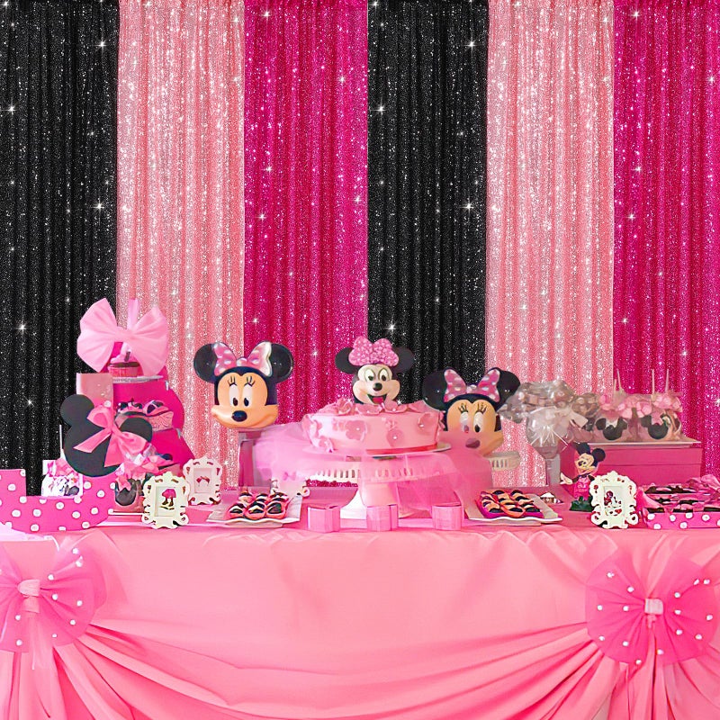 QueenDream Fuchsia Sequin Backdrop Drapes 4 Panels 2FTx8FT Glitter Backdrop Curtains for Wedding Party Stage Decorations - Image 2